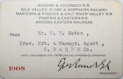 ARIZONA & COLORADO RR, GILA VALLEY, GLOBE & NORTHERN RY, MARICOPA & PHOENIX & SALT RIVER VALLEY RR, PHOENIX & EASTERN RR, ARIZONA EASTERN RR PASS
