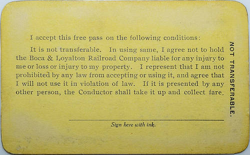 BOCA & LOYALTON RAILROAD COMPANY PASS