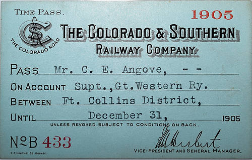 The COLORADO & SOUTHERN RAILWAY COMPANY PASS