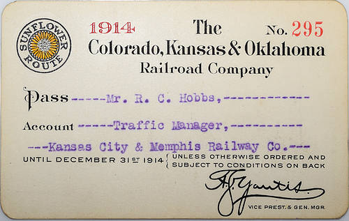 The COLORADO, KANSAS & OKLAHOMA RAILROAD COMPANY PASS