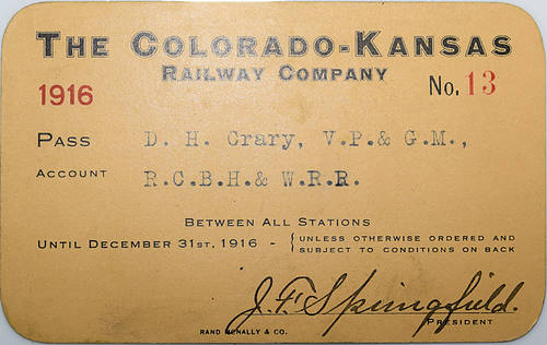 The COLORADO-KANSAS RAILWAY COMPANY PASS