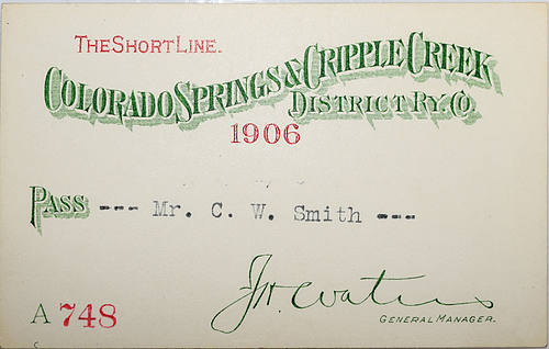 COLORADO SPRINGS & CRIPPLE CREEK DISTRICT RY CO PASS