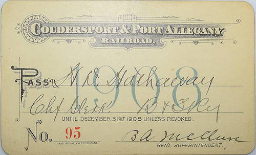 COUDERSPORT & PORT ALLEGANY RAILROAD PASS