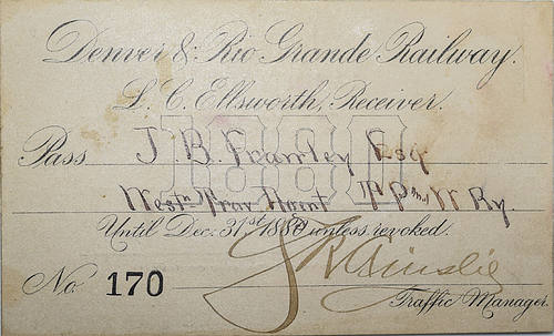 DENVER & RIO GRANDE RAILWAY PASS