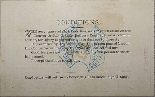 DENVER & RIO GRANDE RAILWAY PASS