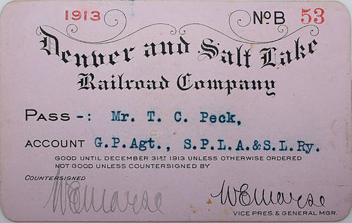 DENVER & SALT LAKE RAILROAD COMPANY PASS