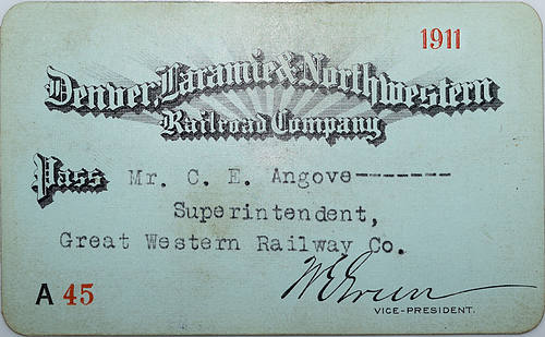 DENVER LARAMIE & NORTHWESTERN RAILROAD COMPANY PASS