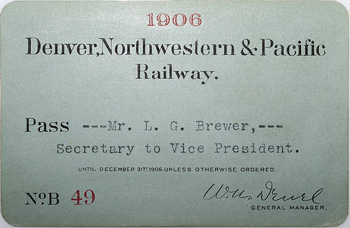 DENVER NORTHWESTERN & PACIFIC RAILWAY PASS