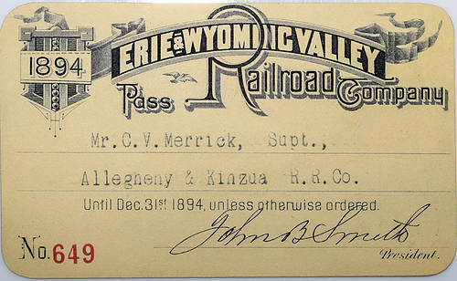 ERIE & WYOMING VALLEY RAILROAD COMPANY PASS
