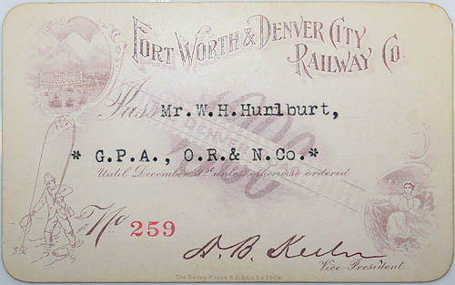 FORT WORTH & DENVER CITY RAILWAY CO PASS
