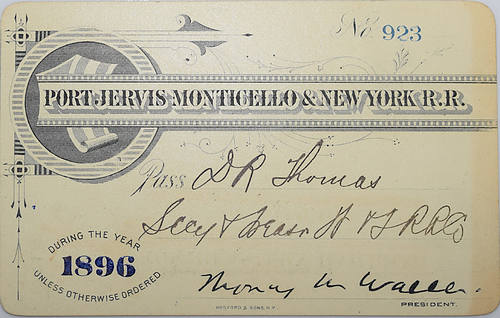PORT JERVIS MONTICELLO & NEW YORK RR PASS