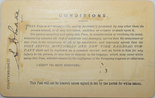 PORT JERVIS MONTICELLO & NEW YORK RR PASS