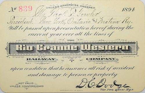 RIO GRANDE WESTERN RAILWAY COMPANY PASS