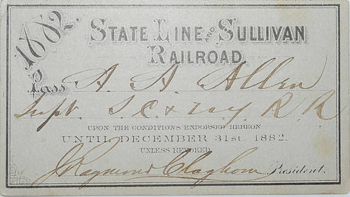 STATE LINE & SULLIVAN RAILROAD PASS