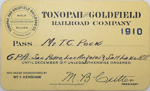 TONOPAH & GOLDFIELD RAILROAD COMPANY PASS