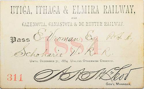 UTICA ITHACA & ELMIRA RAILWAY PASS