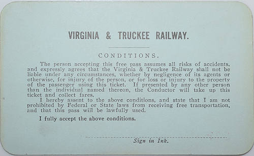 VIRGINIA & TRUCKEE RAILWAY PASS