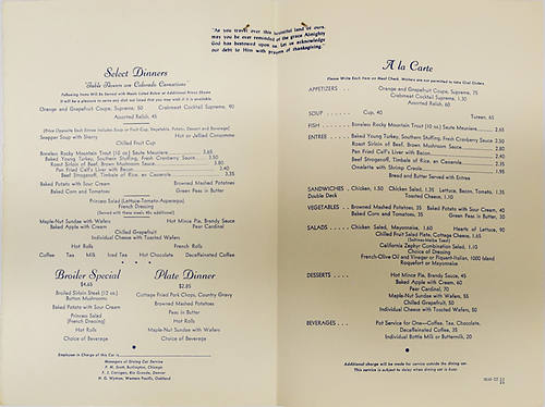 CALIFORNIA ZEPHYR MENU