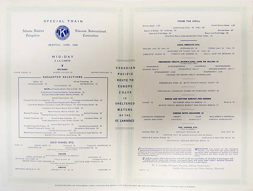 CANADIAN PACIFIC DINING CAR SERVICE MENU