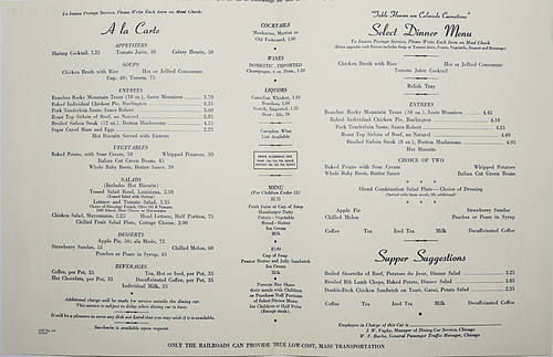 DENVER ZEPHYR MENU