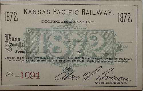 KANSAS PACIFIC RAILWAY COMPANY PASS BOOK