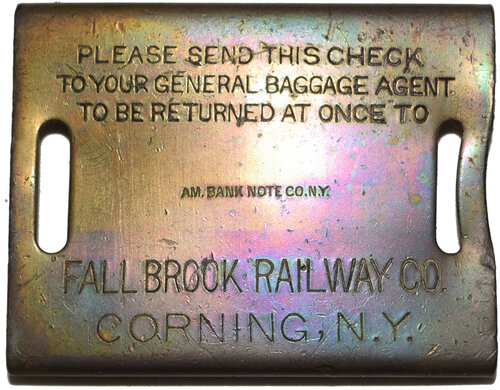 FALL BROOK RAILWAY CO BAGGAGE TAG