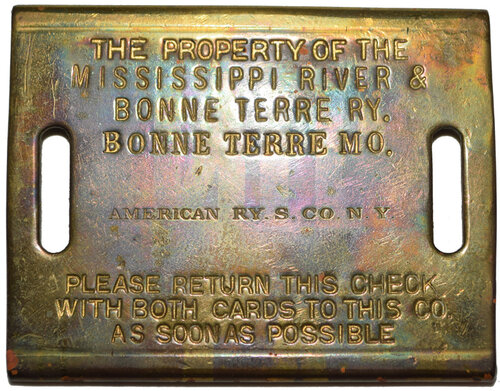 MISSISSIPPI RIVER & BONNE TERRE RY BAGGAGE TAG