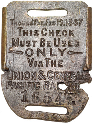 UNION & CENTRAL PACIFIC RR'S BAGGAGE TAG
