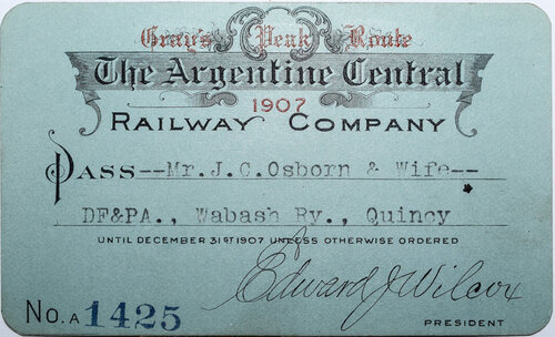 ARGENTINE CENTRAL RAILWAY COMPANY PASS