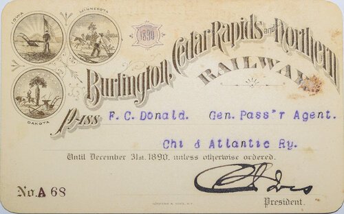 BURLINGTON CEDAR RAPIDS & NORTHERN RAILWAY PASS