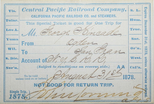CENTRAL PACIFIC RAILROAD COMPANY PASS