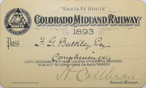 COLORADO MIDLAND RAILWAY PASS
