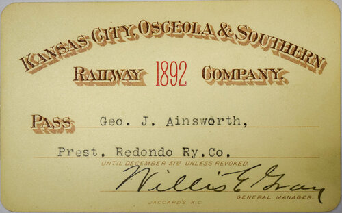 KANSAS CITY OSCEOLA & SOUTHERN RAILWAY COMPANY PASS