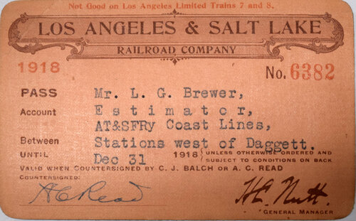 LOS ANGELES & SALT LAKE RAILROAD COMPANY PASS