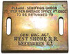 WEST SHORE RR BAGGAGE TAG