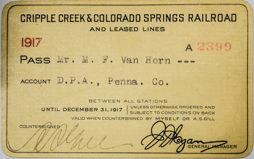 CRIPPLE CREEK & COLORADO SPRINGS RAILROAD PASS