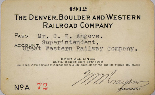 DENVER BOULDER & WESTERN RAILROAD COMPANY PASS