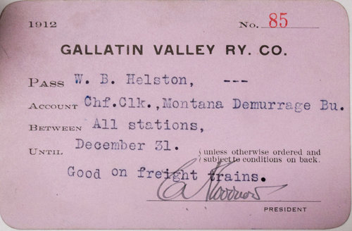 GALLATIN VALLEY RY CO PASS
