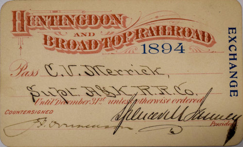 HUNTINGDON & BROAD TOP RAILROAD PASS