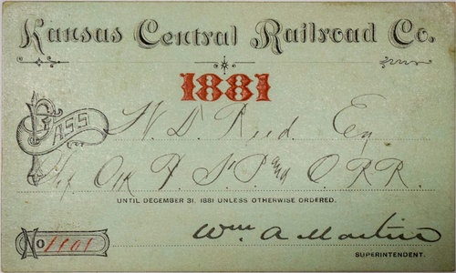 KANSAS CENTRAL RAILROAD CO PASS