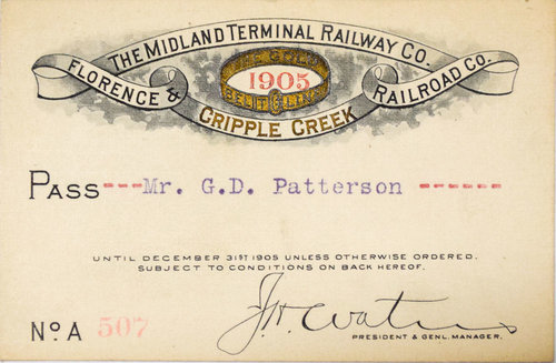 The MIDLAND TERMINAL RAILWAY CO /FLORENCE & CRIPPLE CREEK RAILROAD PASS