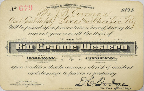 RIO GRANDE WESTERN RAILWAY COMPANY PASS