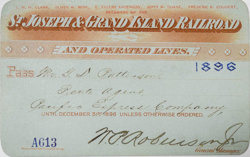 St JOSEPH & GRAND ISLAND RAILROAD PASS