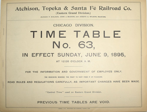 ATCHISON TOPEKA & SANTA FE RAILROAD CO EMPLOYEE TIMETABLES