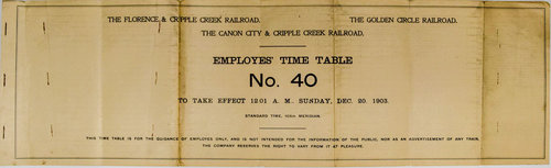 FLORENCE & CRIPPLE CREEK EMPLOYEE TIMETABLE NO. 40