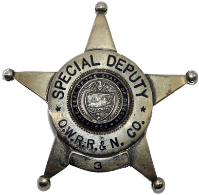 OWRR&N CO SPECIAL DEPUTY 3 BADGE