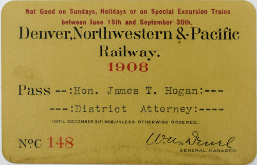 DENVER NORTHWESTERN & PACIFIC RAILWAY PASS
