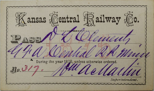 KANSAS CENTRAL RAILWAY CO PASS