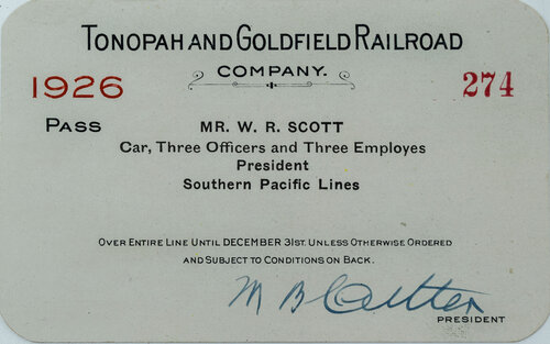 TONOPAH & GOLDFIELD RAILROAD PASS