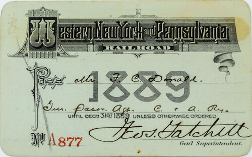 WESTERN NEW YORK & PENNSYLVANIA RAILROAD PASS
